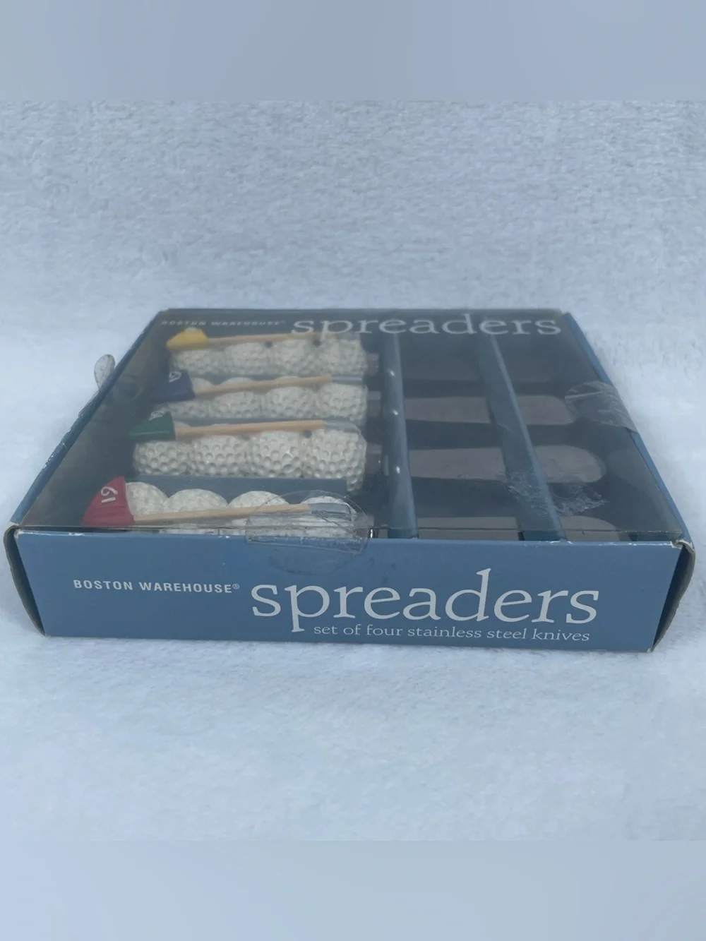 Boston Warehouse TEE TIME Golf Stainless Steel Cheese Spreaders - NEW Open Box!